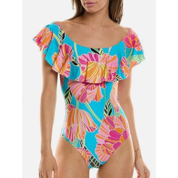 Trina Turk Poppy Ruffle Bandeau One Piece Swim Suit 8 NWT - Picture 1 of 2